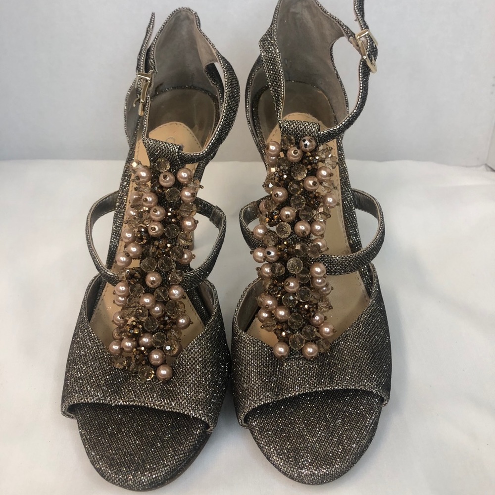 Gianni Bini Beaded Heels Sandals Pearls Sz 7.5M